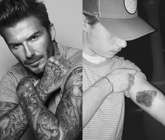 父はヒヤヒヤ、でも血は譲れない?ベッカム長男、1週間で2つ目のタトゥーをゲット