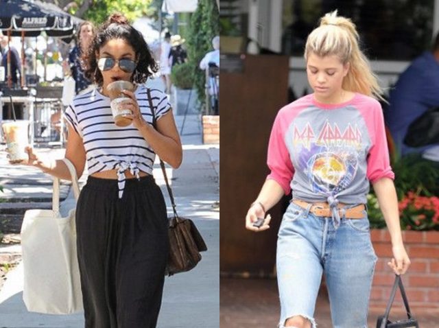 今年顔に変身!セレブも実践するTシャツの裾結びスタイル