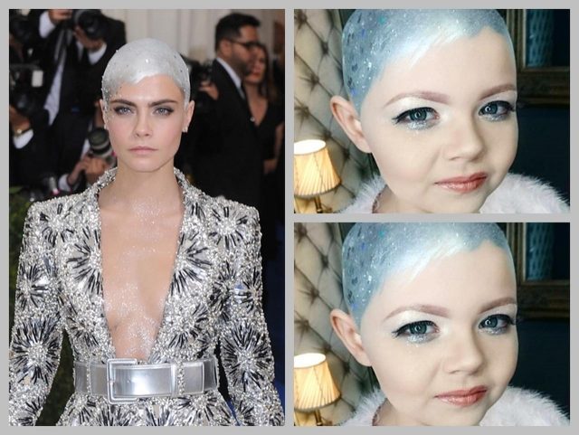 ガンと闘う8歳の少女、カーラ・デルヴィーニュの真似をして本人も反応