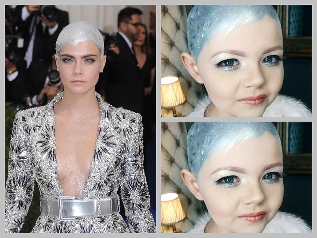 ガンと闘う8歳の少女、カーラ・デルヴィーニュの真似をして本人も反応