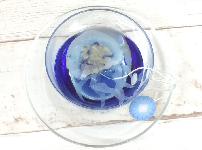 青いハーブティーのなかでクラゲが浮かぶ、クラゲティーバッグが発売