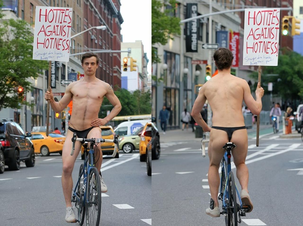 米パリ協定離脱に反対するTバックの男性「温暖化にはホットな男で対抗」