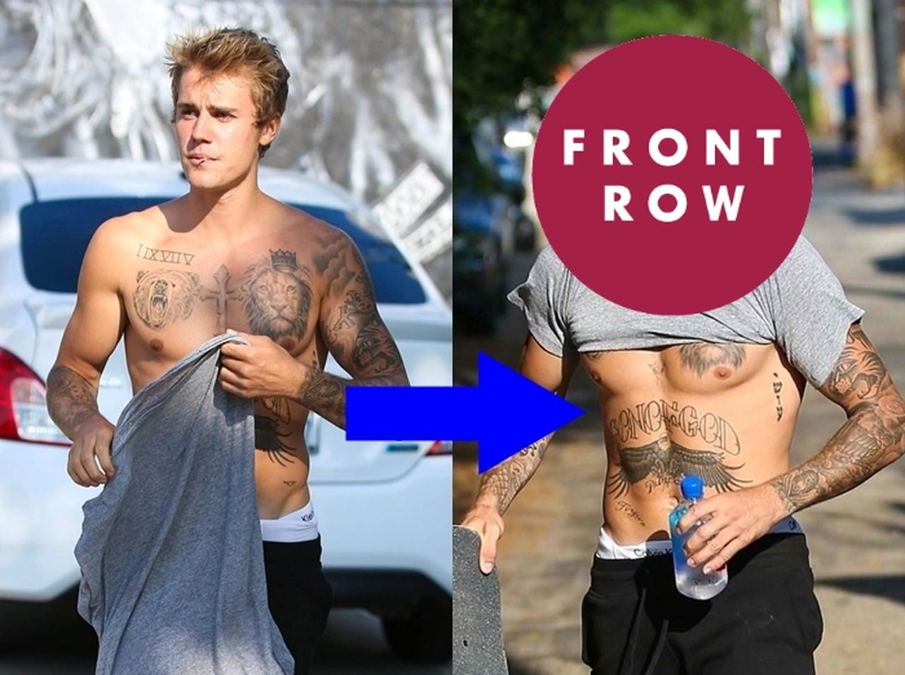 自慢の筋肉を見せるため？ ジャスティン・ビーバーのＴシャツの着かたが斬新