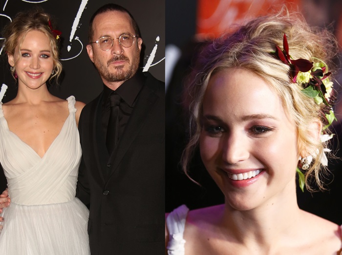 恋人と2ショットも!花冠をつけたジェニファー・ローレンスのドレス姿が可愛すぎる
