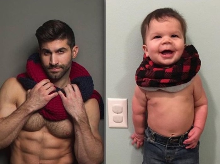 あなたはどっち派？モデルの叔父のポーズを真似する1歳甥っ子が可愛すぎる