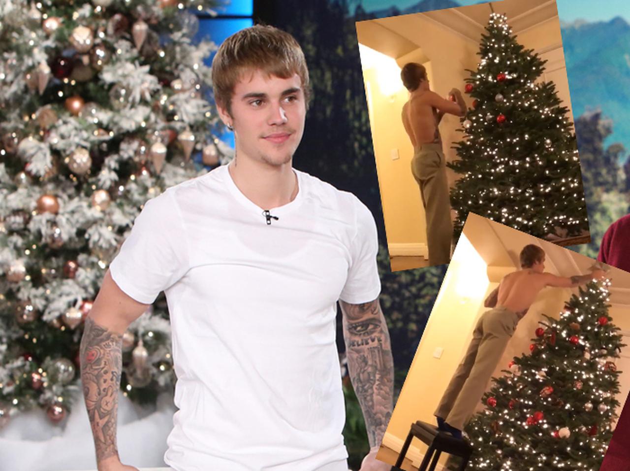 ジャスティン・ビーバー、上半身裸で1人黙々とクリスマスツリーの飾りつけ