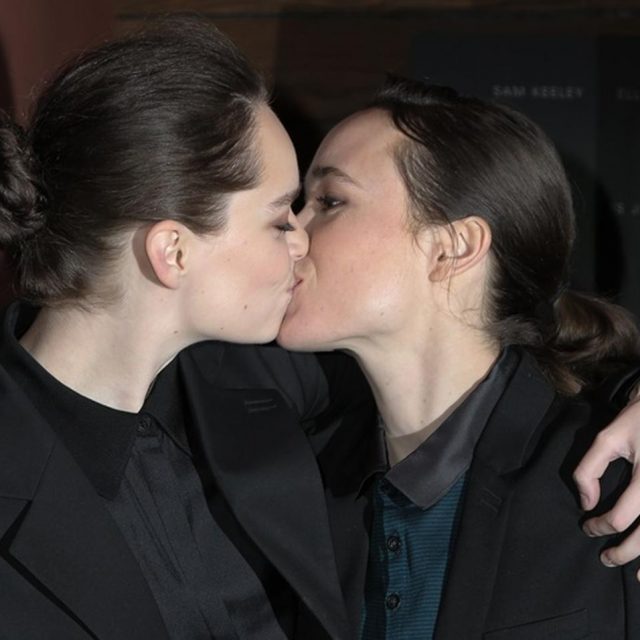 エレン・ペイジ、同性婚した新妻とのキスショットをサービス