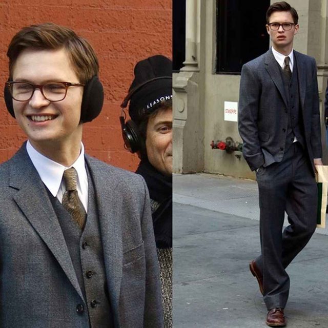 新作映画撮影中のアンセル・エルゴート、メガネ×スーツ姿に萌える【写真アリ】
