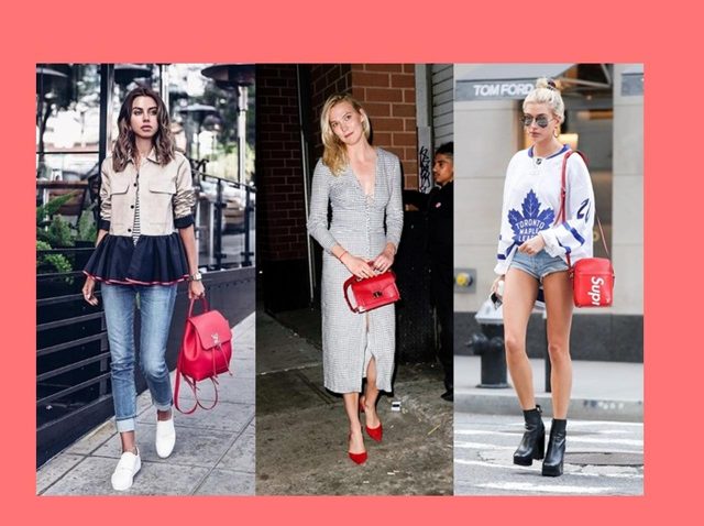「赤」を差し色に使った海外セレブのコーディネート