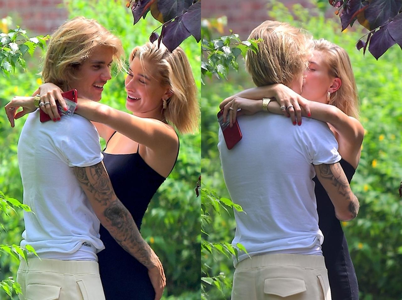 ジャスティン・ビーバーと噂の新恋人が木陰で「生々しいキス」