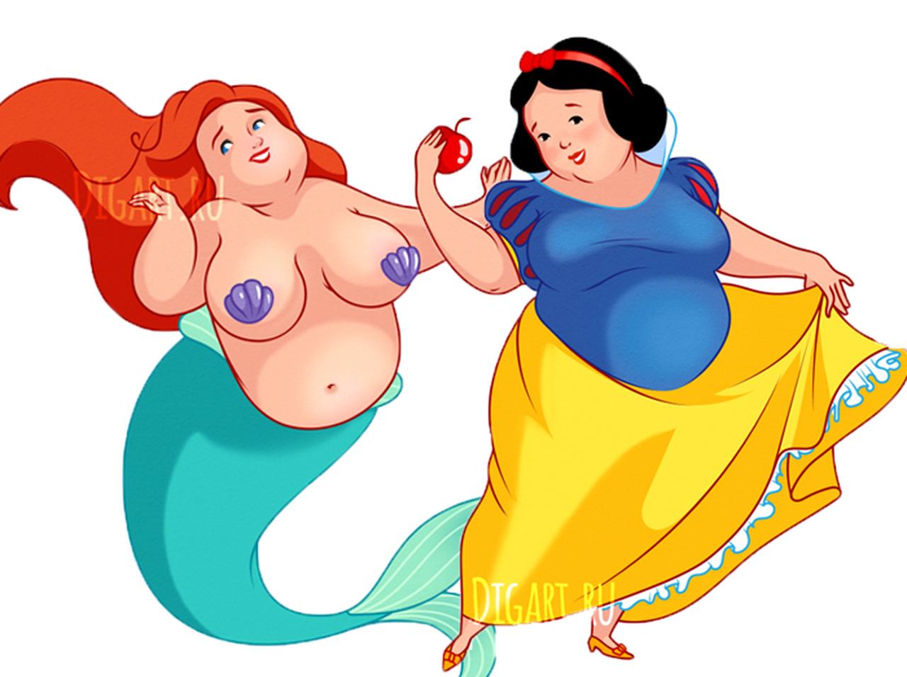 「ぽっちゃり化」したディズニープリンセスの姿を描いたアートが愛嬌たっぷり