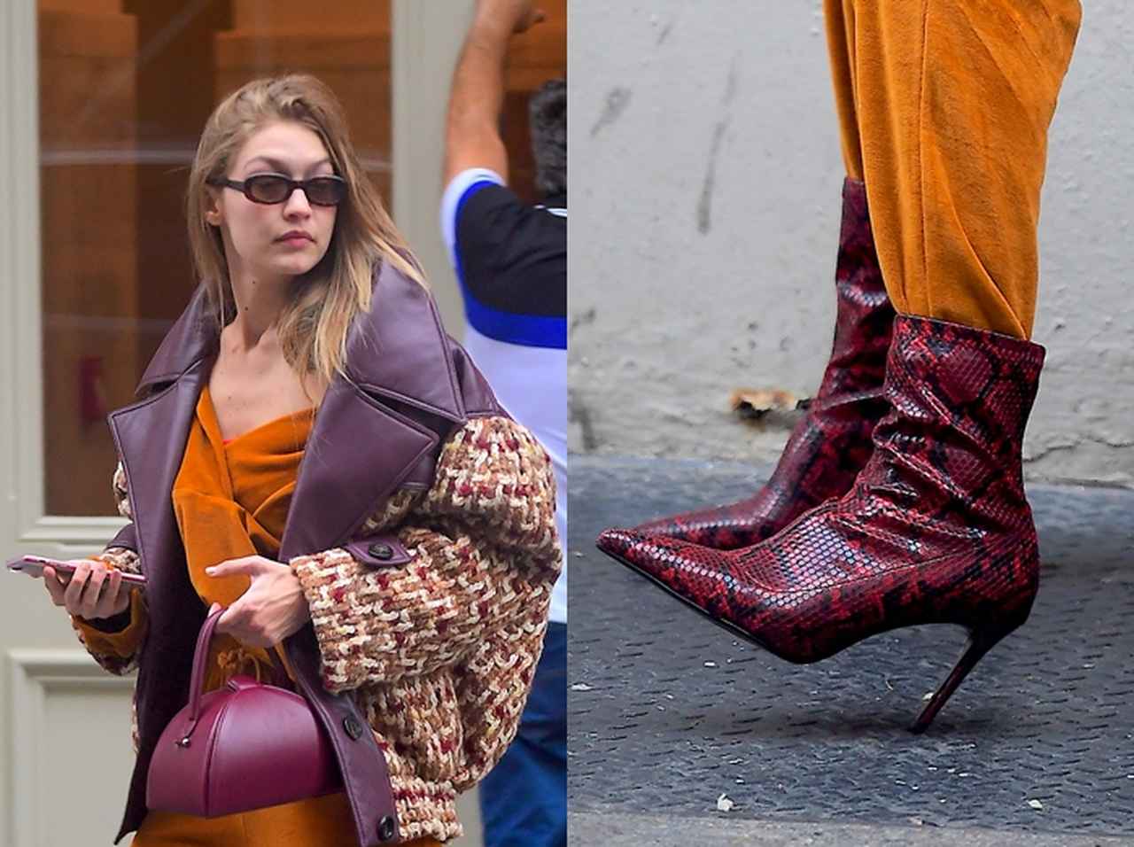 ジジ・ハデシッド、8,000円に見えない秋らしいパイソン柄ブーツに注目