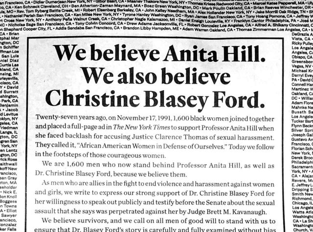 セクハラ告発の女性を「信じます」、男性1600人が連名で米紙に広告を掲載
