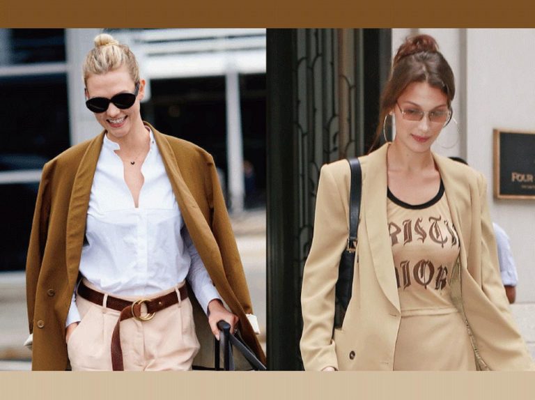 ブラウン/ベージュのジャケットを羽織ってフォールルック