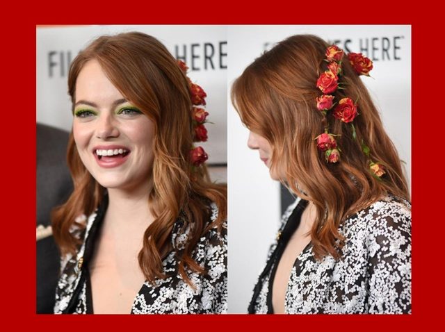 エマ・ストーン、本物のバラを使ったロマンチックなヘア&メイクに釘付け