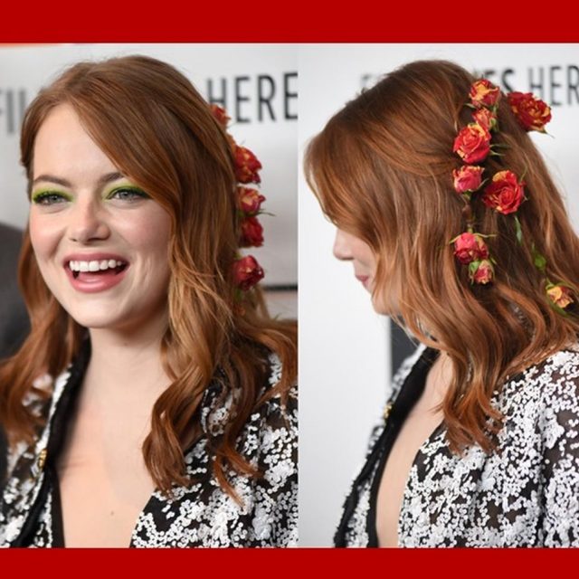 エマ・ストーン、本物のバラを使ったロマンチックなヘア&メイクに釘付け