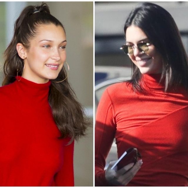 ベラ・ハディッドVSケンダル・ジェンナー、赤タートル＋デニム対決！