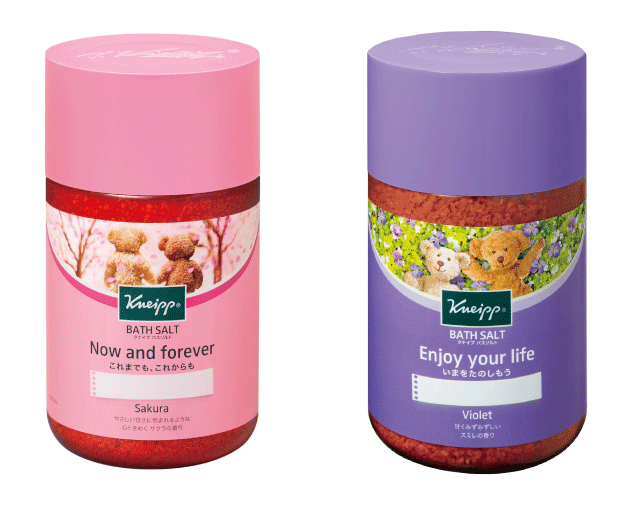 クナイプ新作、メッセージが書けるバスソルト、サクラとスミレの香り