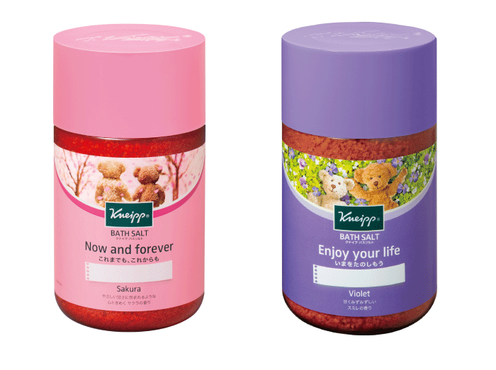クナイプ新作、メッセージが書けるバスソルト、サクラとスミレの香り