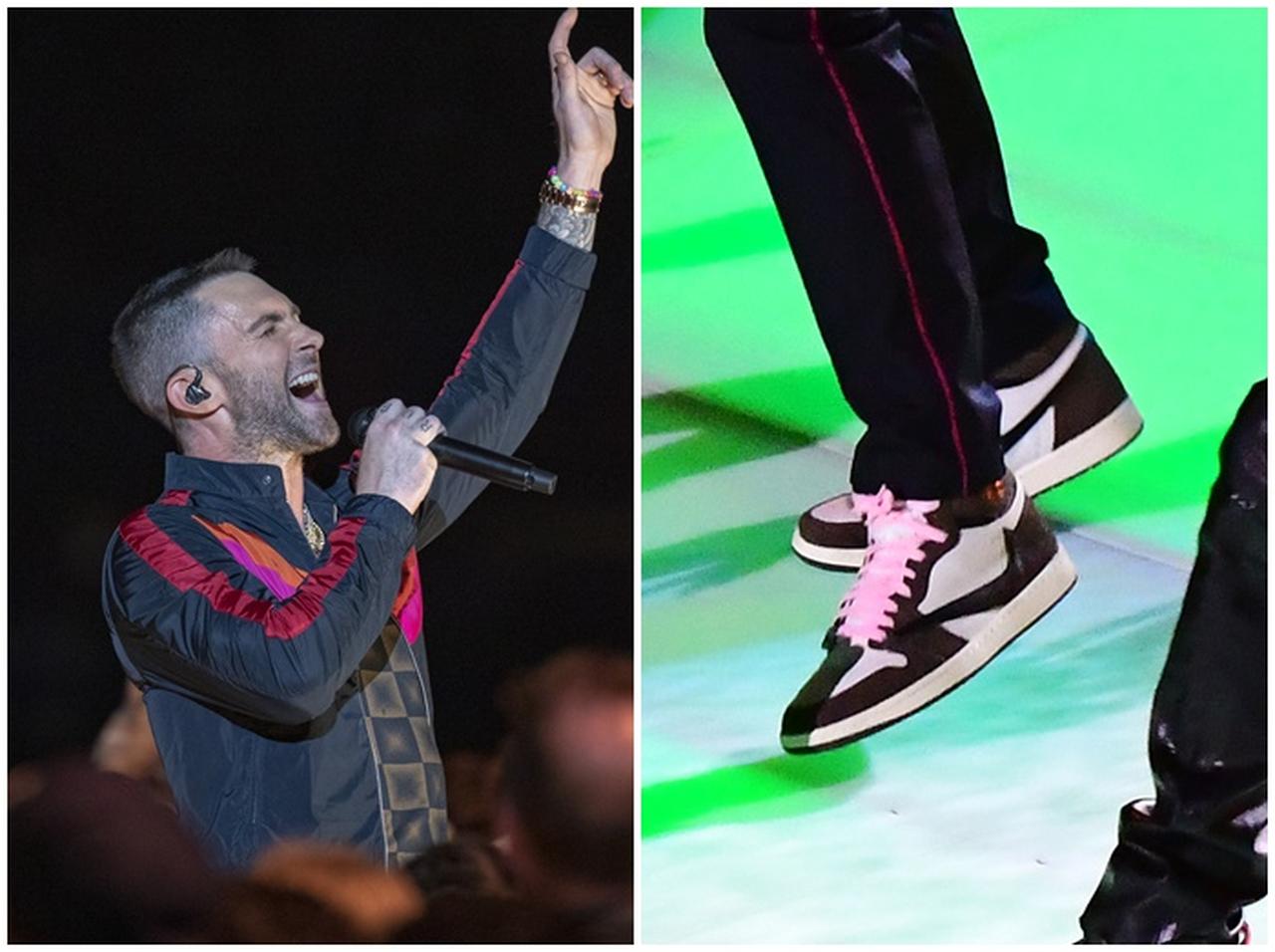 マルーン5ボーカル、スーパーボウルで「逆スウッシュ」のスニーカーを着用