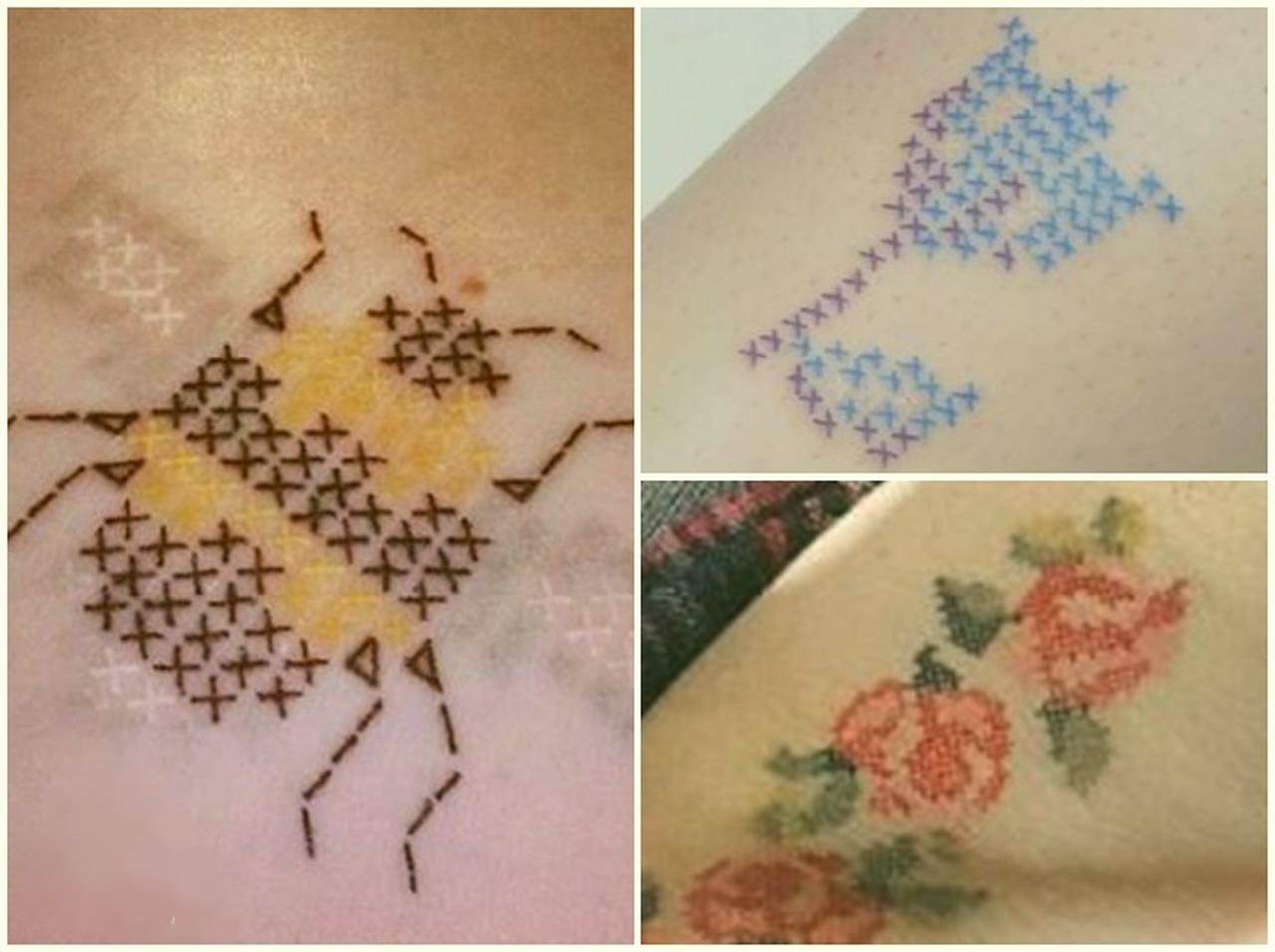 刺しゅうのような「クロスステッチ・タトゥー」がほっこりカワイイ♡