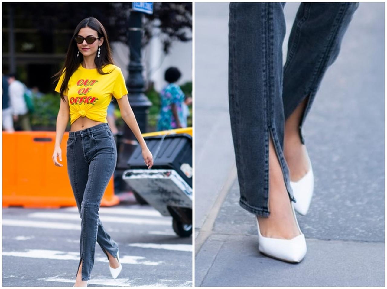 注目の「スプリットレグ・デニム」を人気女優がおしゃれに愛用