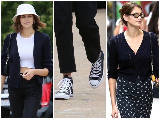 コンバースのスニーカーを、人気モデルがパンツ→スカートで履き回し