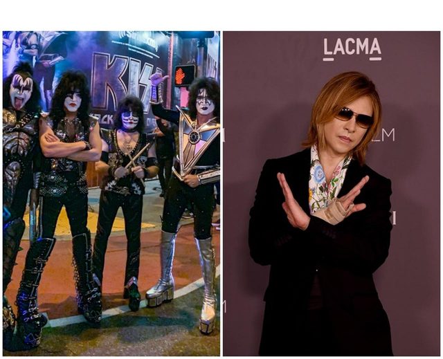 KISSとYOSHIKIが東京ドーム公演の前日に白塗りメイクで「Xポーズ」