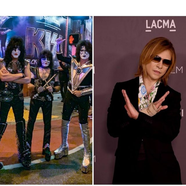 KISSとYOSHIKIが東京ドーム公演の前日に白塗りメイクで「Xポーズ」