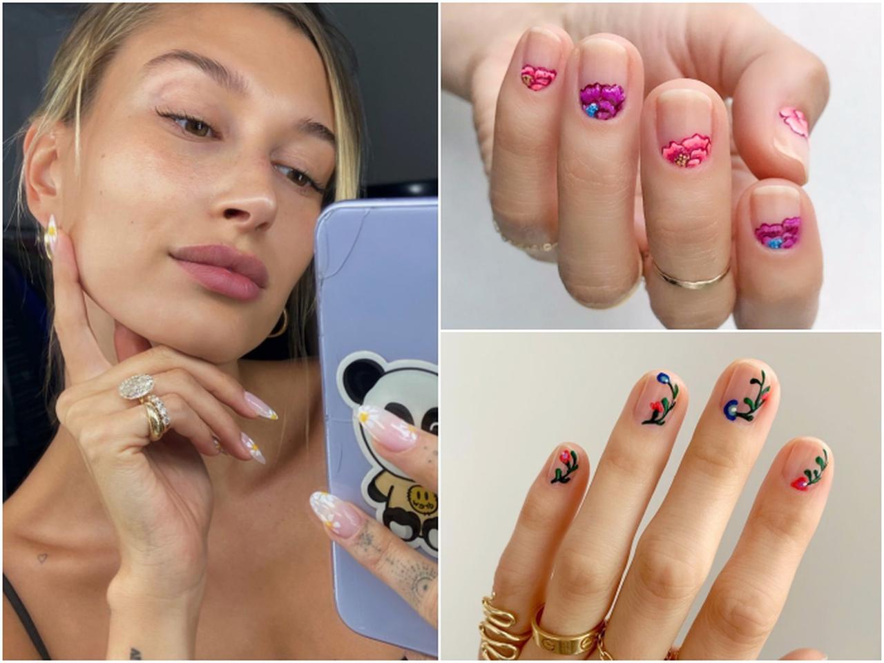ヘイリーも夢中!2020年「花柄ネイル」はネガティブスペースが旬