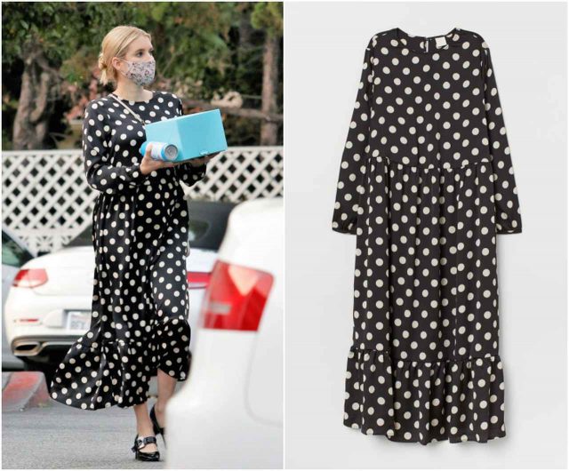 女優エマ・ロバーツ、H&Mのドットワンピで秋スタイル