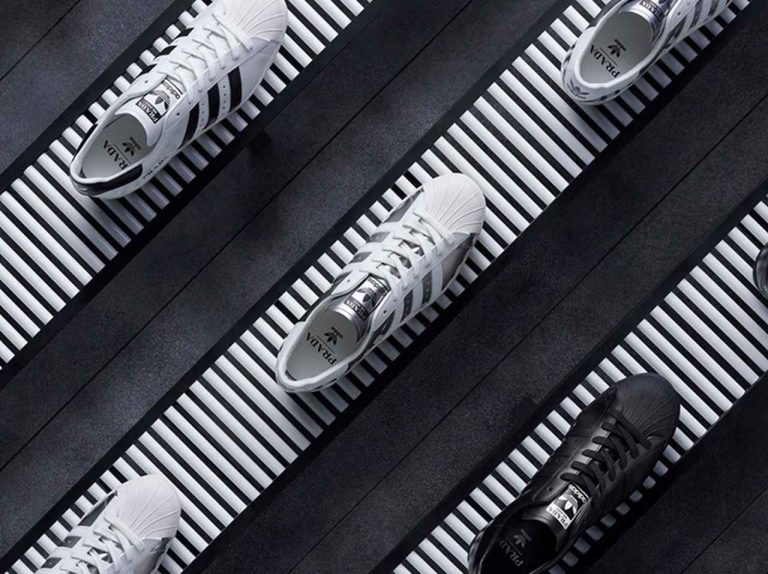 プラダとアディダス、スーパースターをベースにしたコラボスニーカーに新色が登場