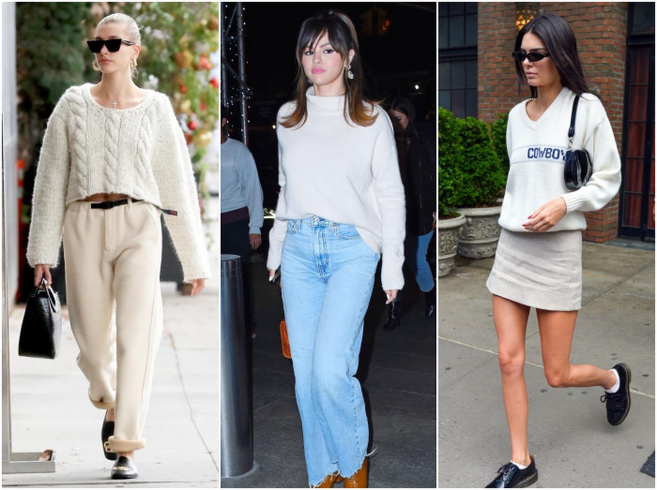 白ニットの今年っぽい着こなし方！セレーナ、ヘイリー、ケンダルがお手本