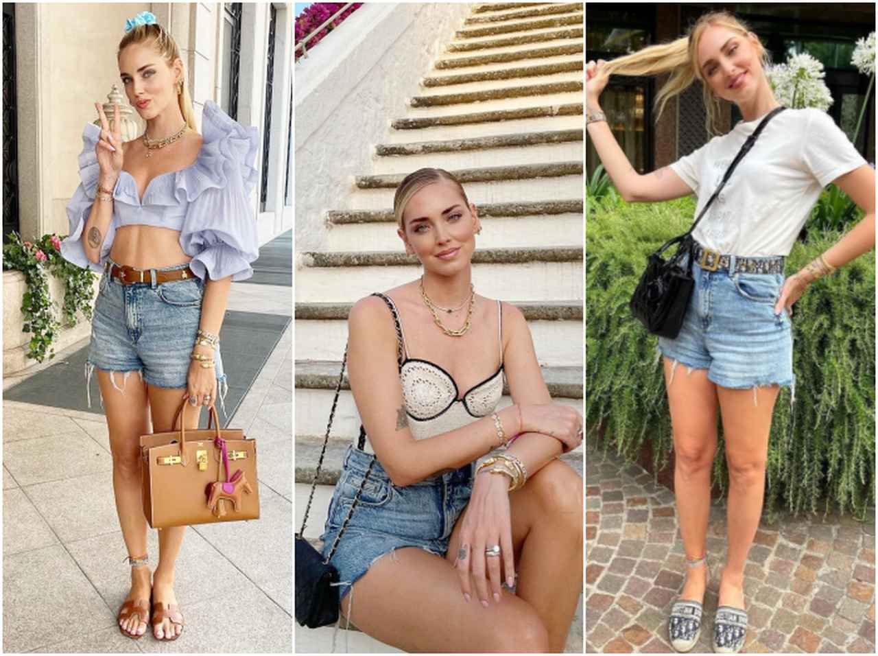 「ザラ」のデニムショーツをキアラ・フェラー二が履きまわし!