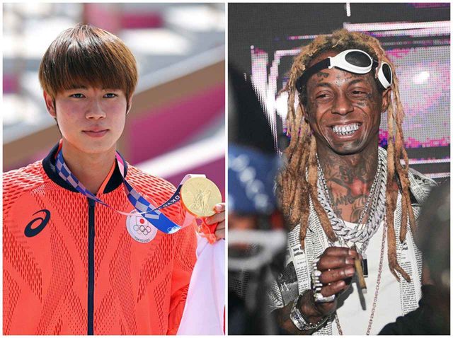 リル・ウェイン、堀米選手が東京五輪で獲得した金メダルをぶら下げご満悦