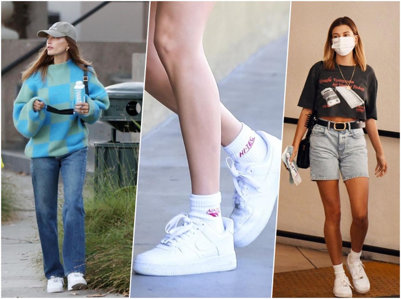 ナイキ「エアフォース１」白スニーカーを履きこなす！ヘイリー・ビーバーのコーデを拝見