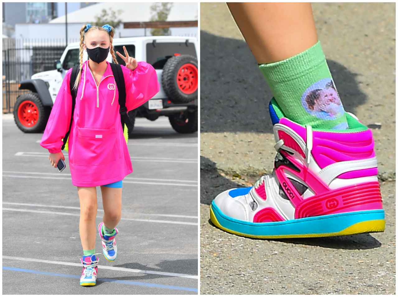 ジョジョ・シワ、ガールフレンドとの「ラブラブ写真」がプリントされた靴下で人目を引く