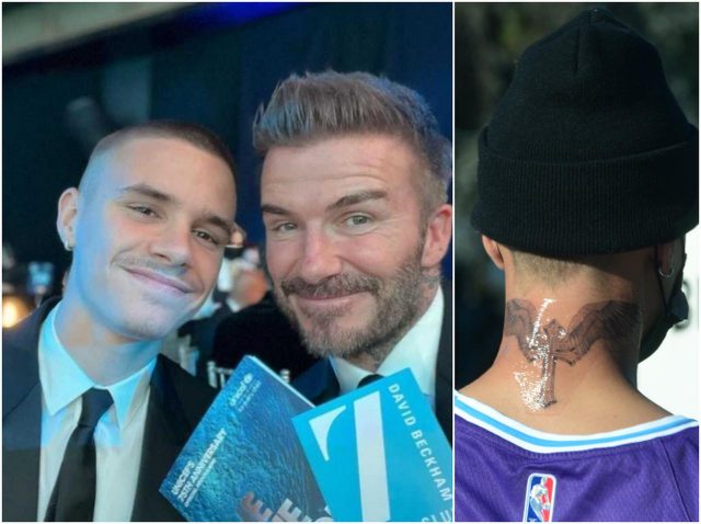 首の後ろに父親とおソロいのタトゥーをゲット、ベッカム家次男もタトゥーマニアに