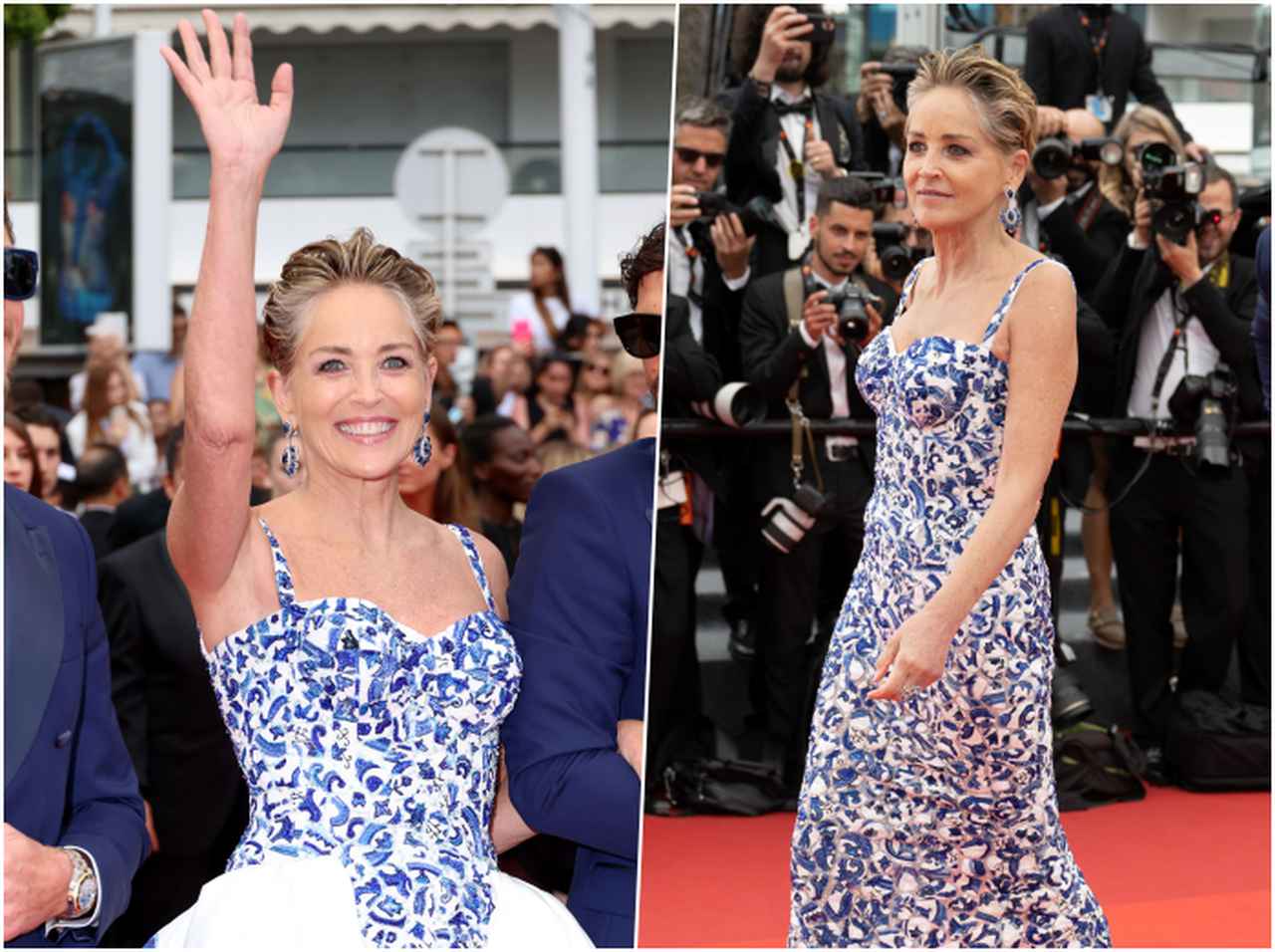 レッドカーペットで早着がえ!シャロン・ストーンの2ウェイドレスに視線が集中