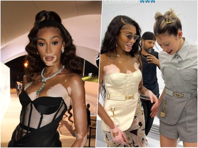 森星とウィニー・ハーロウが手を繋いでフェンディのショーを楽しむ