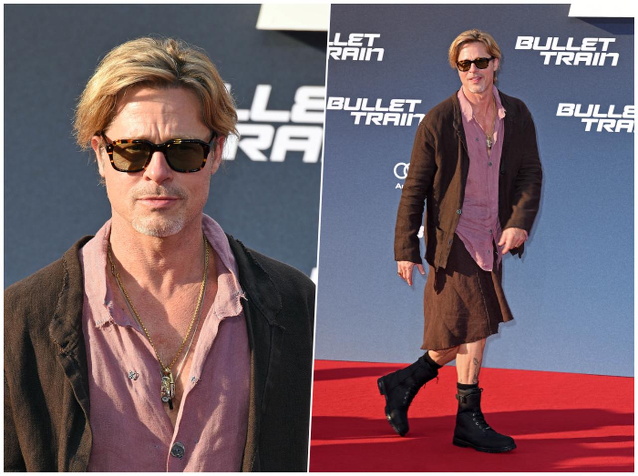 ブラッド・ピット、スカートを履いて滅多に見せないタトゥーをお披露目