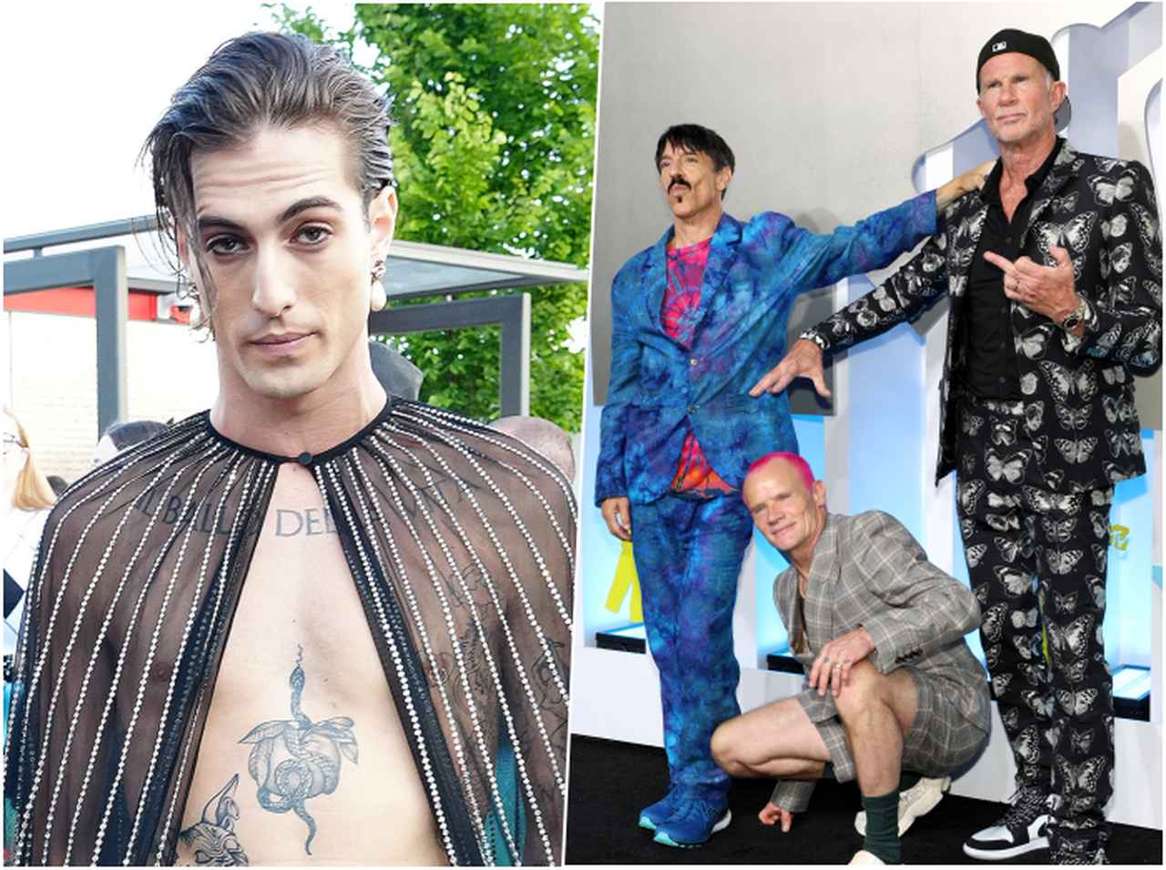 マネスキンのダミアーノ、憧れのレッチリメンバーとの記念撮影もタバコ片手にポーズ