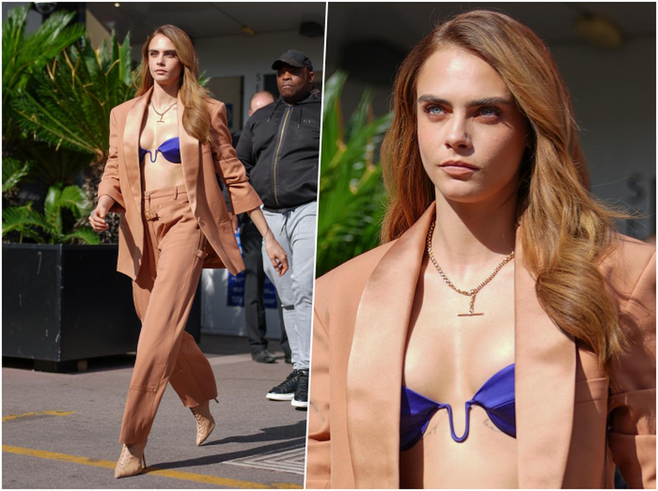 カーラ・デルヴィーニュ、大胆に肌見せしたスーツコーデ【セレブの最新スタイル】