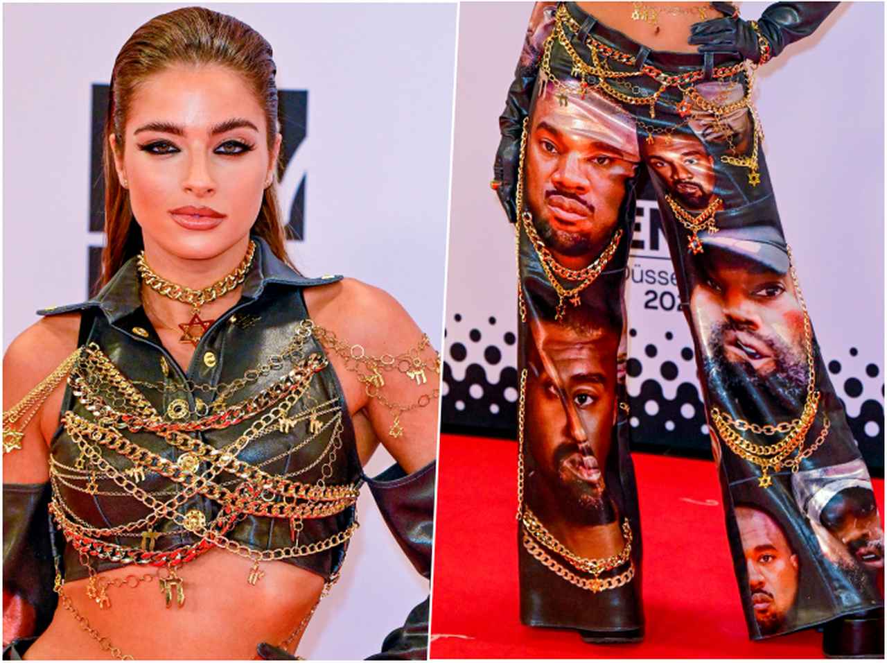 カニエ・ウェストの顔が全面プリントされた強烈パンツでEMAに登場→抗議のための衣装だった