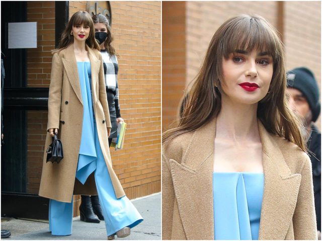 リリー・コリンズ、Iラインを意識したロングコートコーデ【セレブの最新スタイル】