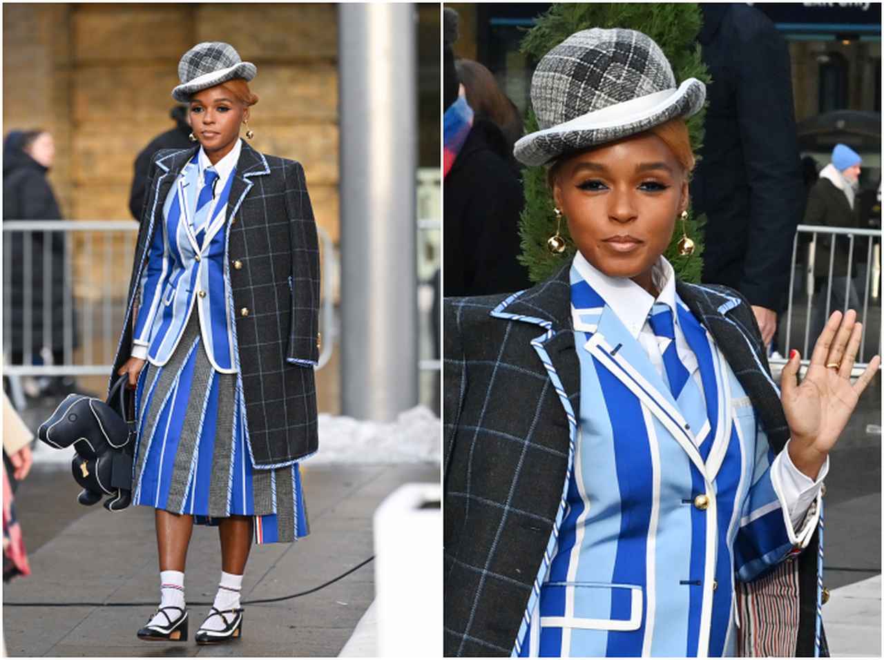 ジャネール・モネイ、犬のバッグで遊び心を足したスーツスタイル【セレブの最新スタイル】