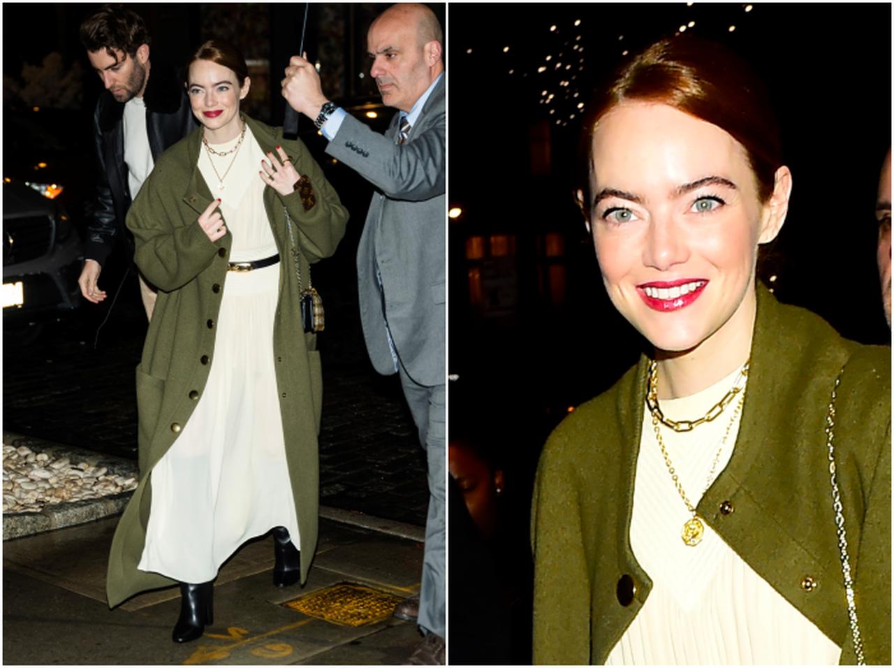 エマ・ストーン、ノーカラーコートでスタイリッシュに【セレブの最新スタイル】