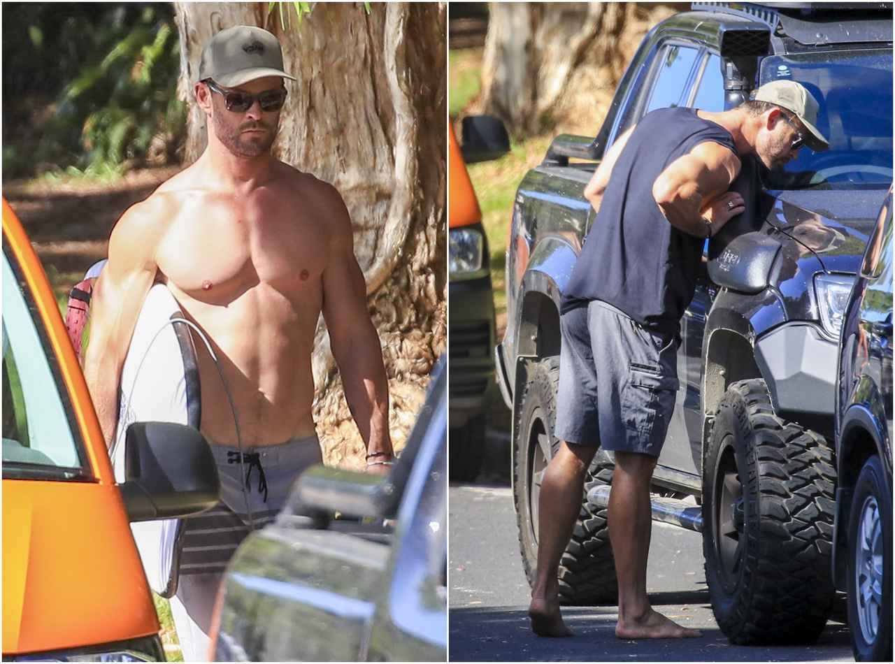 今年40歳! クリス・ヘムズワースが筋肉質なボディで波乗り