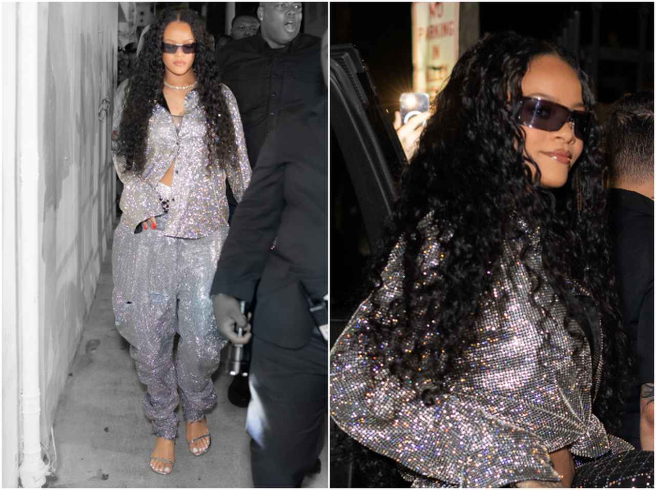 リアーナ、ギラギラ輝くセットアップでキメたナイトアウトルック【セレブの最新スタイル】
