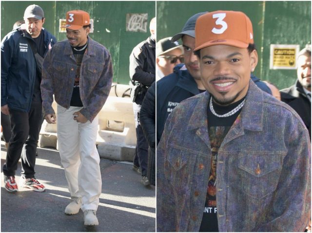 チャンス・ザ・ラッパー、マルチカラーのデニムジャケットが新鮮な80年代風コーデ【セレブの最新スタイル】